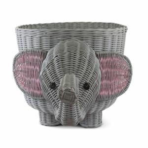 Handmade Elephant Shape Storage Basket Eco-Friendly Woven Rattan Toy Organizer for Nursery & Children's Room Decor
