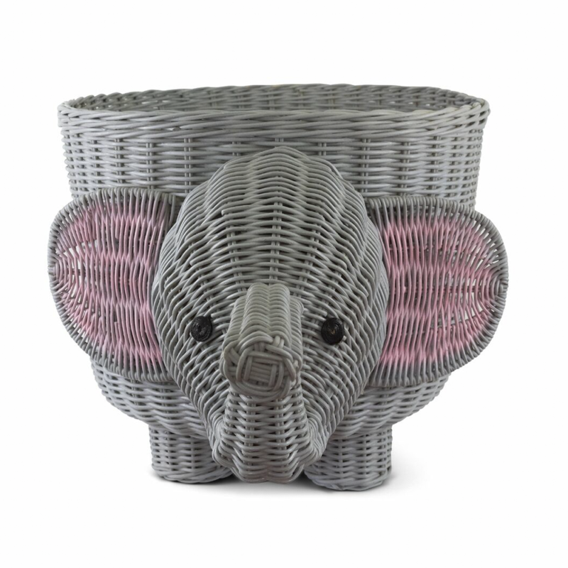 Handmade Elephant Shape Storage Basket Eco-Friendly Woven Rattan Toy Organizer for Nursery & Children's Room Decor