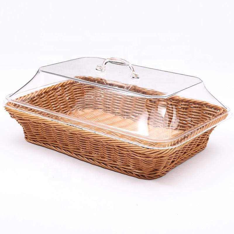 1 Natural Handmade Stacked Rectangle Bread Plastic Fruit Rattan Wicker Picnic Storage Baskets With Lid Kitchen Home Decoration