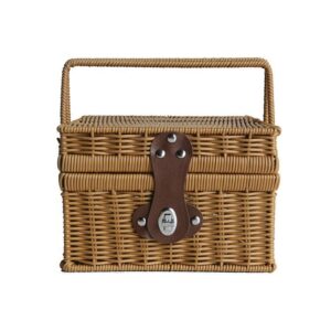 Retro Sustainable Handmade Rectangular Plastic Fruit Rattan Picnic Gift Storage Baskets With Lid Outdoors Camping Kitchen