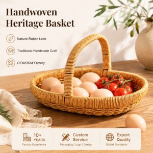 Boho Eco Friendly Handmade Oval Egg Plastic Flower Fruit Woven Wicker Gift Storage Baskets With Handle Restaurant Kitchen