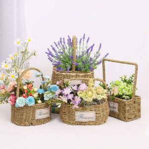 European Style Handmade Hanging Planter Fruit Flower Woven Rattan Wicker Gift Storage Baskets for Garden Interior Decoration
