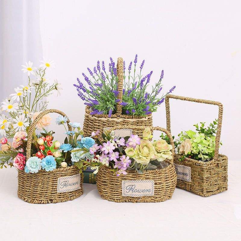 European Style Handmade Hanging Planter Fruit Flower Woven Rattan Wicker Gift Storage Baskets for Garden Interior Decoration