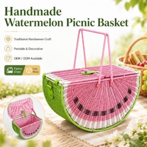 New Stylish Watermelon Shape Fruit Basket Handmade Woven Rattan Basket Natural Eco Friendly Kitchen Storage Basket