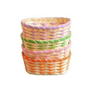 Hot Sales Hand Woven Bamboo Basket Small Decorate Oval Colorful Handmade Gift Storage Baskets