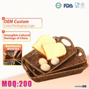 Food Grade Handmade Rattan Bread Basket Natural Wicker Serving Basket for Bakery Restaurant Table Decoration Eco Friendly