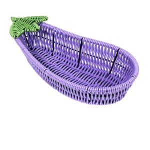 New Style Sustainable Handmade Portable Eggplant Plastic Fruit Woven Rattan Picnic Storage Baskets for Living Room Restaurant