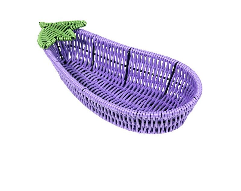 New Style Sustainable Handmade Portable Eggplant Plastic Fruit Woven Rattan Picnic Storage Baskets for Living Room Restaurant