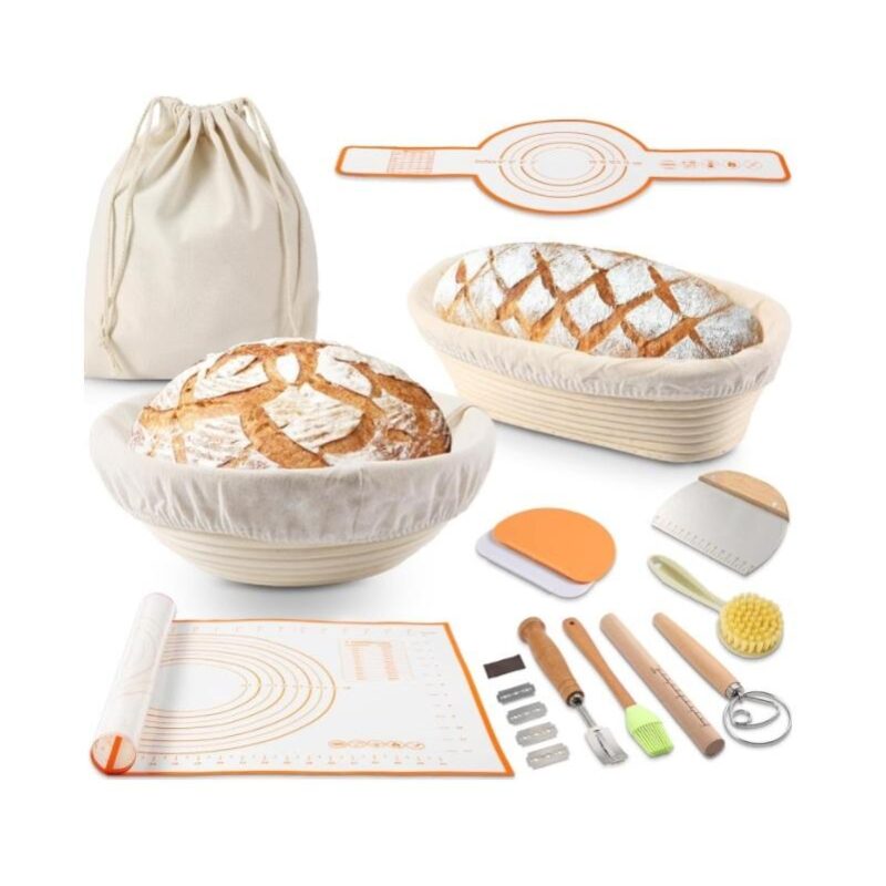 1 Handmade Wood Pulp Sourdough Banneton Bread Proofing Rattan Wicker Storage Baskets Set for Starter Kit Baking Supplies Kitchen