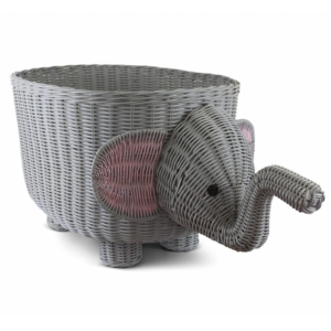Handmade Elephant Shape Storage Basket Eco-Friendly Woven Rattan Toy Organizer for Nursery & Children's Room Decor
