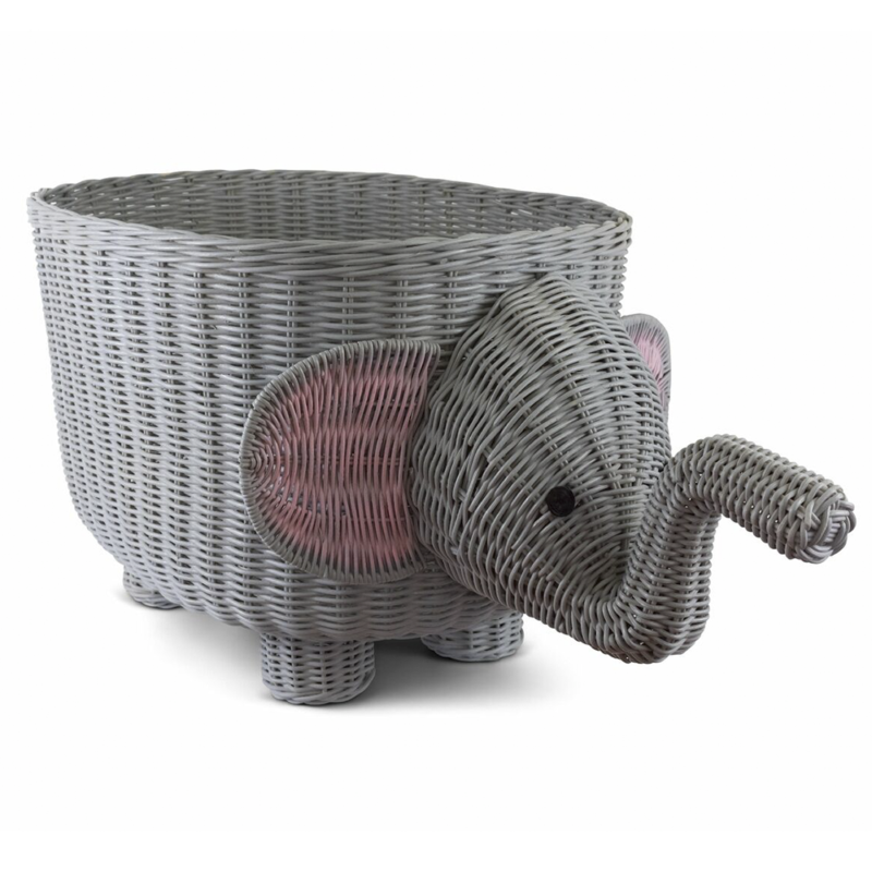 Handmade Elephant Shape Storage Basket Eco-Friendly Woven Rattan Toy Organizer for Nursery & Children's Room Decor