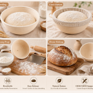 Natural Handmade Rotundity Sourdough Banneton Bread Proofing Rattan Wicker Storage Baskets Set With Lining Baking Utensils