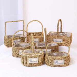European Style Handmade Hanging Planter Fruit Flower Woven Rattan Wicker Gift Storage Baskets for Garden Interior Decoration