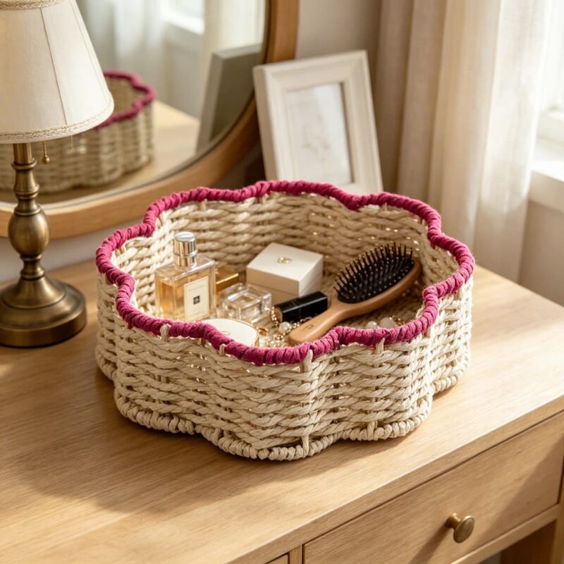 Modern Eco-Friendly Handmade Snacks Sugar Paper Rope Fruit Rattan Wicker Picnic Storage Baskets for Living Room Kitchen Desktop
