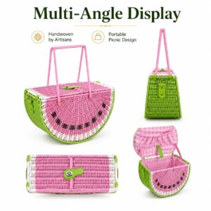 New Stylish Watermelon Shape Fruit Basket Handmade Woven Rattan Basket Natural Eco Friendly Kitchen Storage Basket