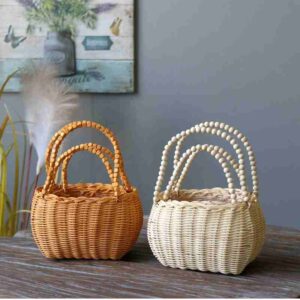 Fashion Handmade Eco-Friendly Natural Color Multifunctional Wicker Storage Baskets Handle Easter Flower Design Wedding Home