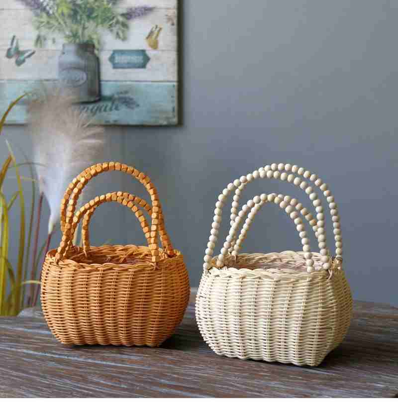 Fashion Handmade Eco-Friendly Natural Color Multifunctional Wicker Storage Baskets Handle Easter Flower Design Wedding Home