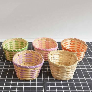 Hot Sales Hand Woven Bamboo Basket Small Decorate Oval Colorful Handmade Gift Storage Baskets