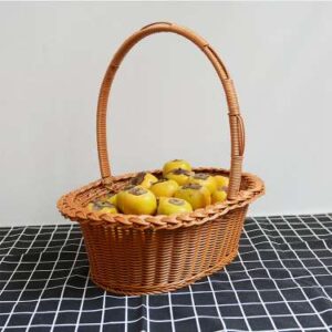 2 Rattan Woven Basket for Gifts Picnic Empty Fruit Gift Baskets Hand Woven Garden Holder Eco-friendly Plastic Storage