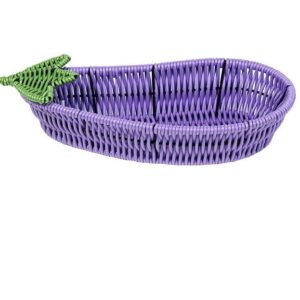 New Style Sustainable Handmade Portable Eggplant Plastic Fruit Woven Rattan Picnic Storage Baskets for Living Room Restaurant