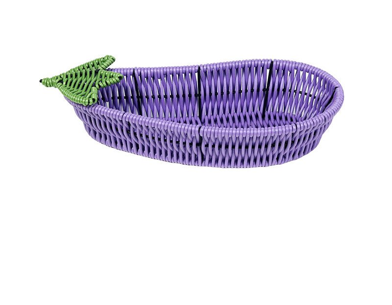 New Style Sustainable Handmade Portable Eggplant Plastic Fruit Woven Rattan Picnic Storage Baskets for Living Room Restaurant