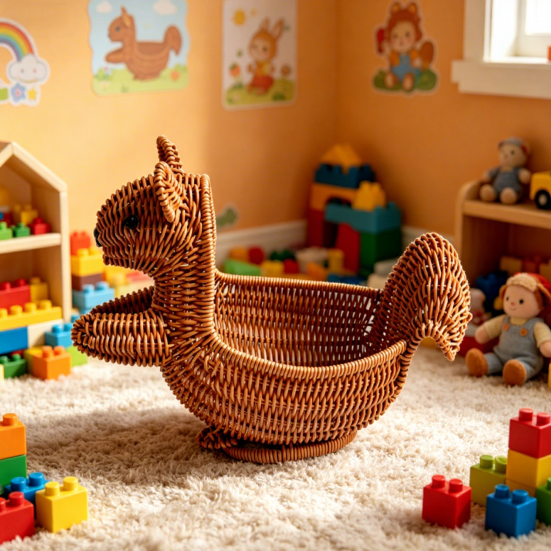 Creative Durable Rattan Basket for Food Storage Multifunctional Kitchen Living Room Handmade Woven Decorative Cartoon Animal