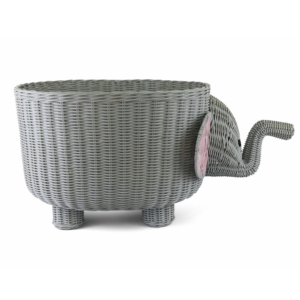 Handmade Elephant Shape Storage Basket Eco-Friendly Woven Rattan Toy Organizer for Nursery & Children's Room Decor