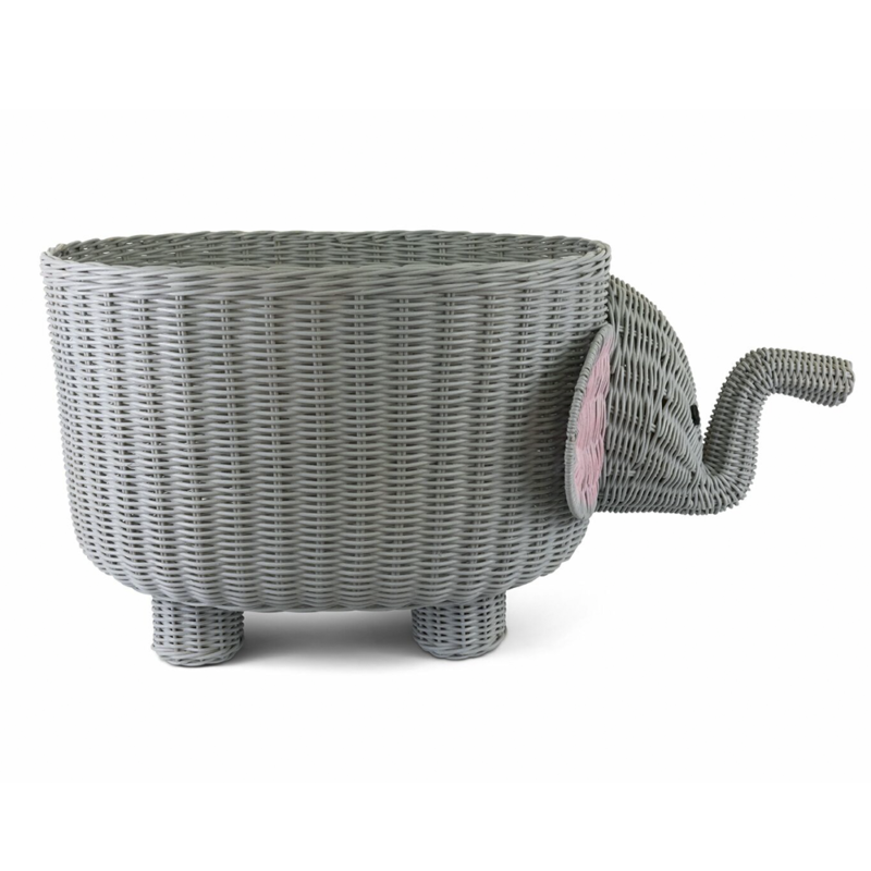 Handmade Elephant Shape Storage Basket Eco-Friendly Woven Rattan Toy Organizer for Nursery & Children's Room Decor