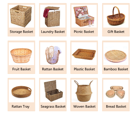 Handmade Custom Size Box Decorative Egg Kitchen Bread Flower Fruit Woven Rattan Wicker Picnic Gift Storage Baskets With Handle