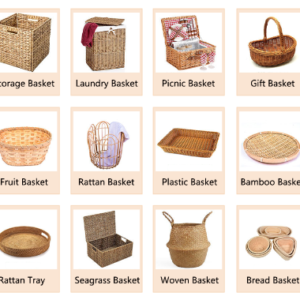 New Style Sustainable Handmade Portable Eggplant Plastic Fruit Woven Rattan Picnic Storage Baskets for Living Room Restaurant