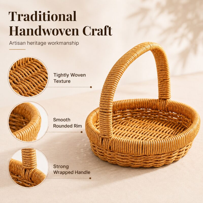 Boho Eco Friendly Handmade Oval Egg Plastic Flower Fruit Woven Wicker Gift Storage Baskets With Handle Restaurant Kitchen