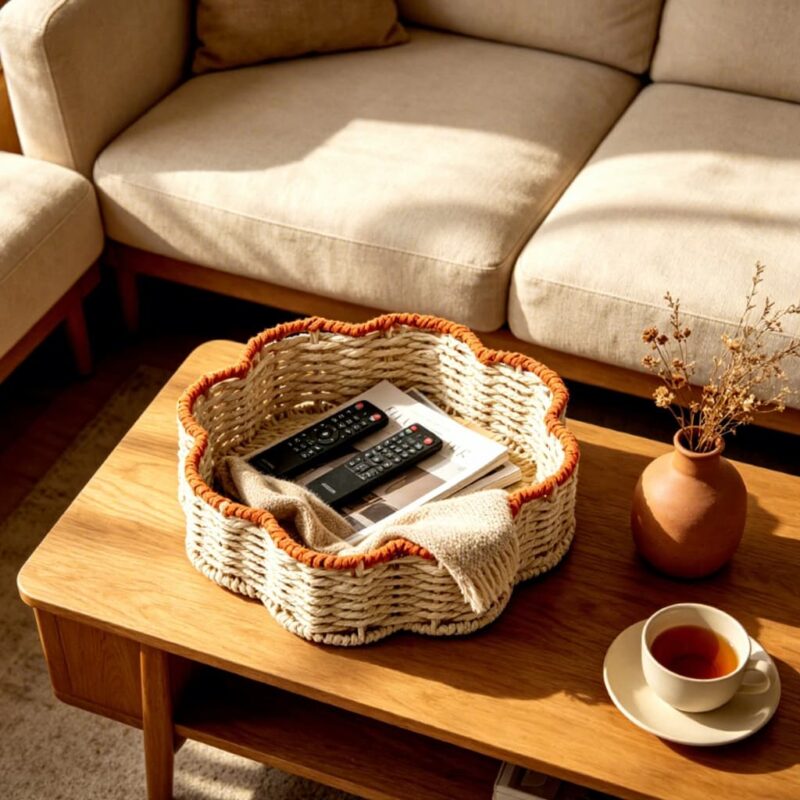 Modern Eco-Friendly Handmade Snacks Sugar Paper Rope Fruit Rattan Wicker Picnic Storage Baskets for Living Room Kitchen Desktop