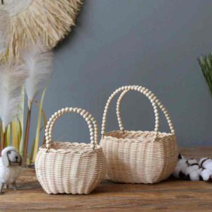 Fashion Handmade Eco-Friendly Natural Color Multifunctional Wicker Storage Baskets Handle Easter Flower Design Wedding Home