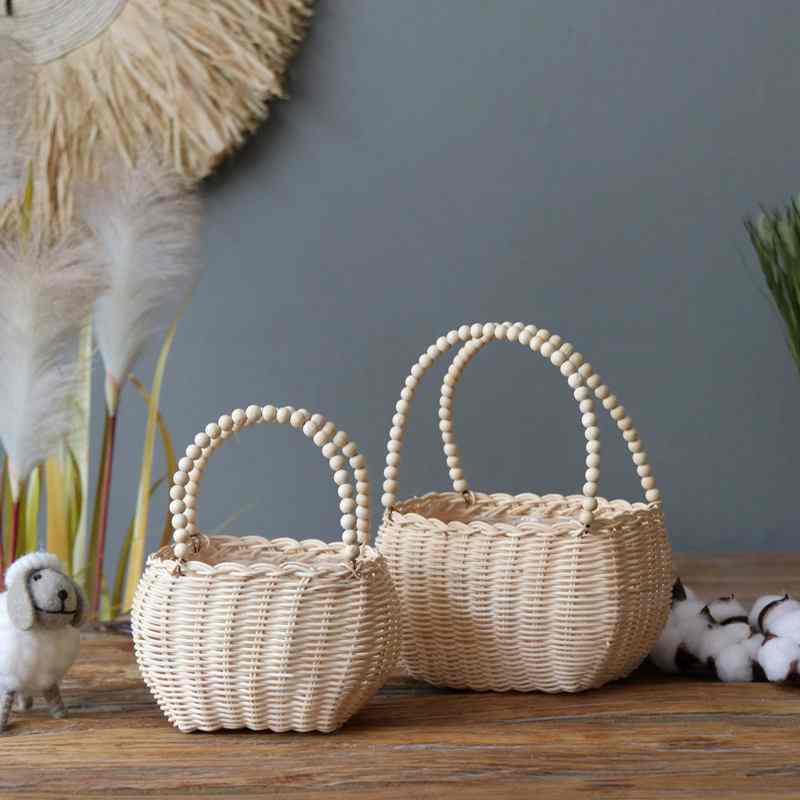 Fashion Handmade Eco-Friendly Natural Color Multifunctional Wicker Storage Baskets Handle Easter Flower Design Wedding Home