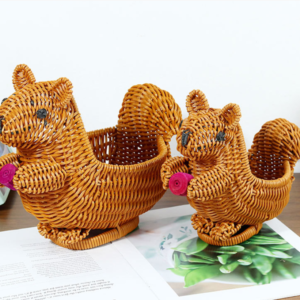 Creative Durable Rattan Basket for Food Storage Multifunctional Kitchen Living Room Handmade Woven Decorative Cartoon Animal