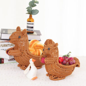 Wholesale Eco Friendly Handmade Animal Shape Snack Plastic Fruit Rattan Picnic Gift Storage Baskets for Desktop Living Room