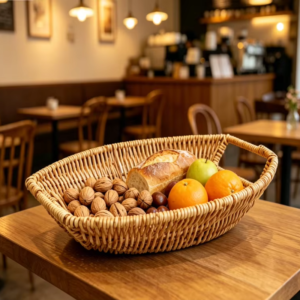 Boho Handmade Boat Shaped Straw Bread Other Plastic Fruit Woven Rattan Wicker Picnic Storage Baskets for Kitchen Dining Table