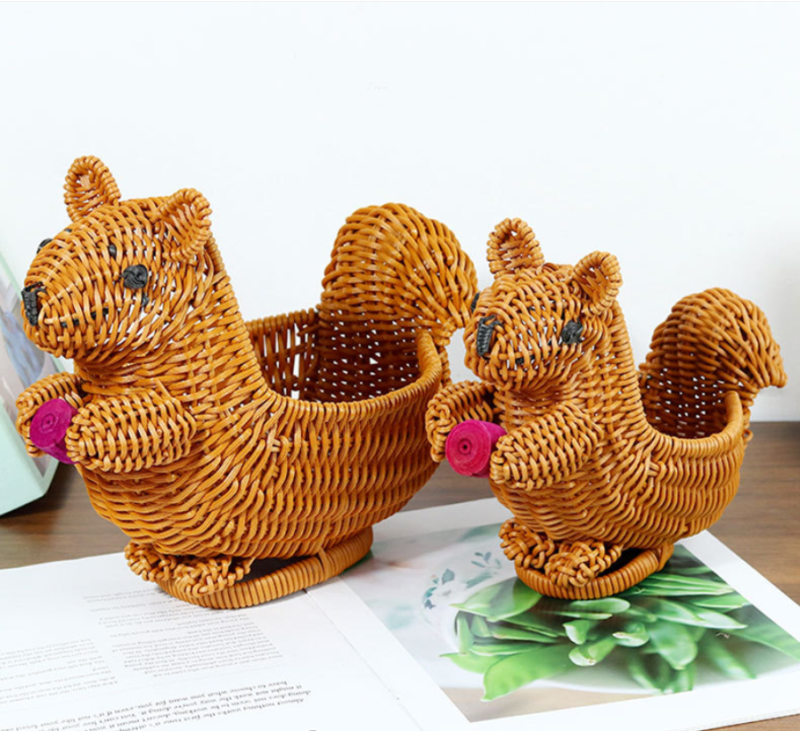 Creative Durable Rattan Basket for Food Storage Multifunctional Kitchen Living Room Handmade Woven Decorative Cartoon Animal