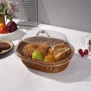 Natural Handmade Stacked Rectangle Bread Plastic Fruit Rattan Wicker Picnic Storage Baskets With Lid Kitchen Home Decoration