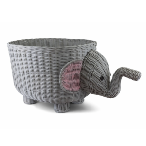 Handmade Elephant Shape Storage Basket Eco-Friendly Woven Rattan Toy Organizer for Nursery & Children's Room Decor