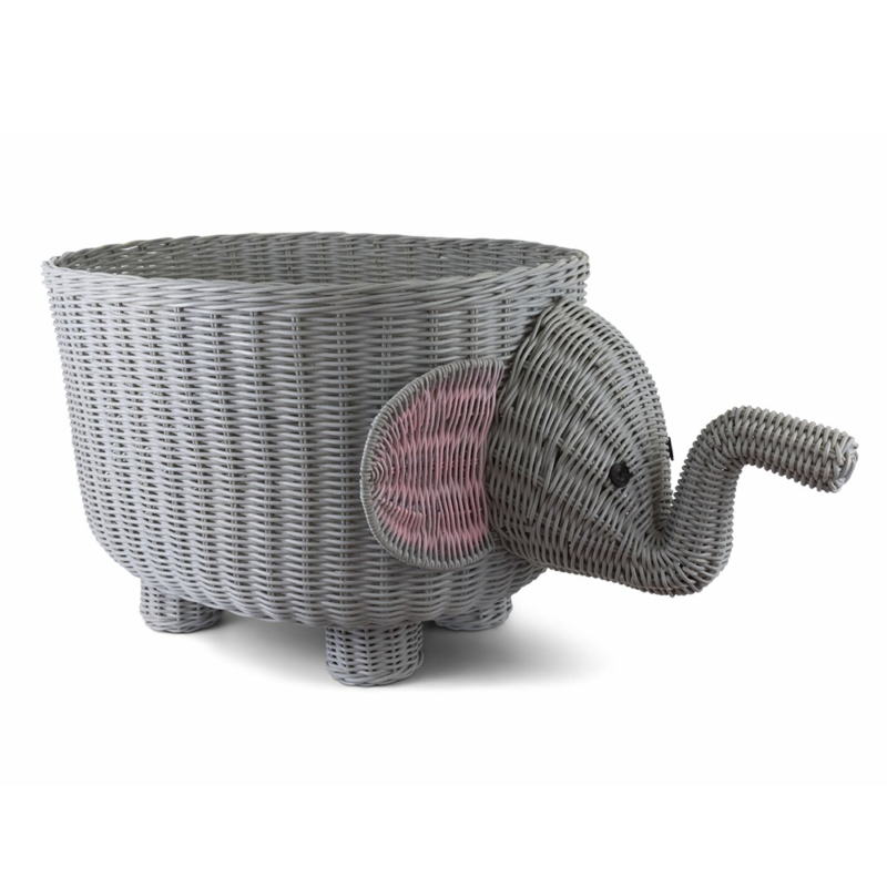 Handmade Elephant Shape Storage Basket Eco-Friendly Woven Rattan Toy Organizer for Nursery & Children's Room Decor