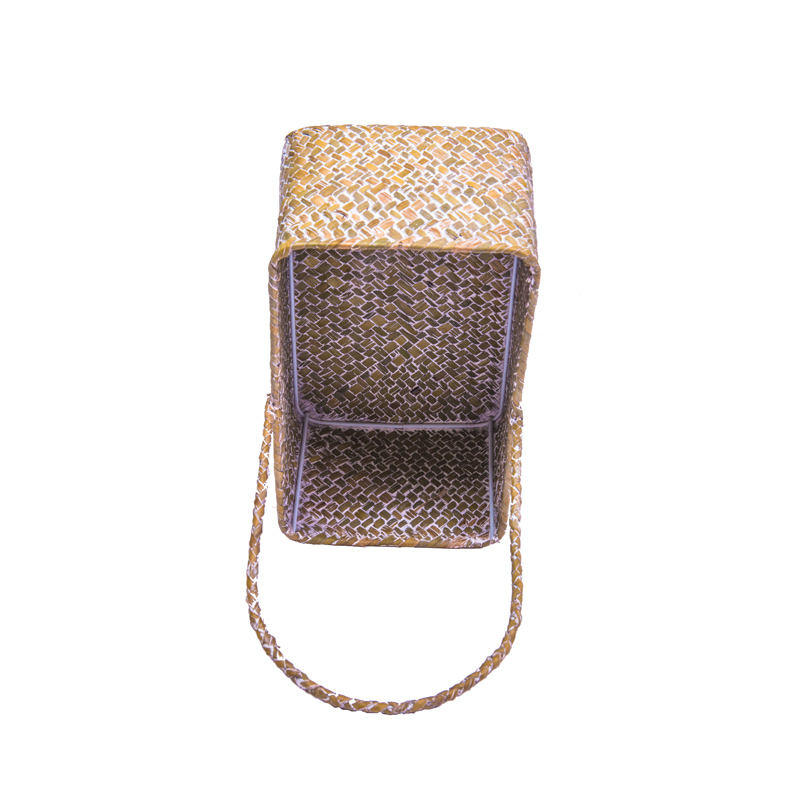 Handmade Rectangle Set of 2 Rattan Straw Basket Woven Seagrass Basket Valentine Gift Flower Basket With Handle