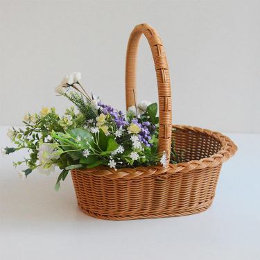 4 Rattan Woven Basket for Gifts Picnic Empty Fruit Gift Baskets Hand Woven Garden Holder Eco-friendly Plastic Storage