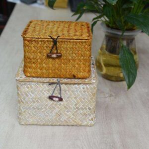Seaweed Storage Basket Straw Woven Basket Sundries Seaweed Basket With Lid for Household