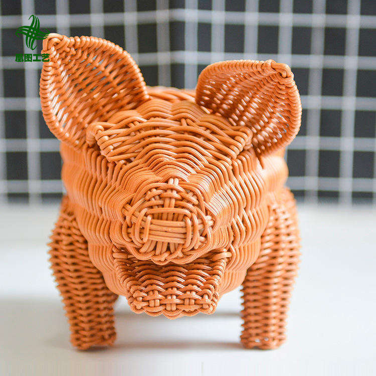 Wholesale Eco Friendly Handwoven Personalized Pig Shaped Willow Plastic Fruit Rattan Gift Storage Baskets for Children Desktop