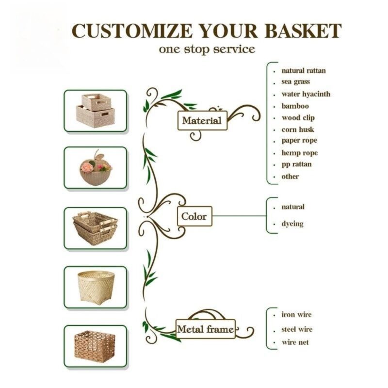 Handmade Custom Size Box Decorative Egg Kitchen Bread Flower Fruit Woven Rattan Wicker Picnic Gift Storage Baskets With Handle