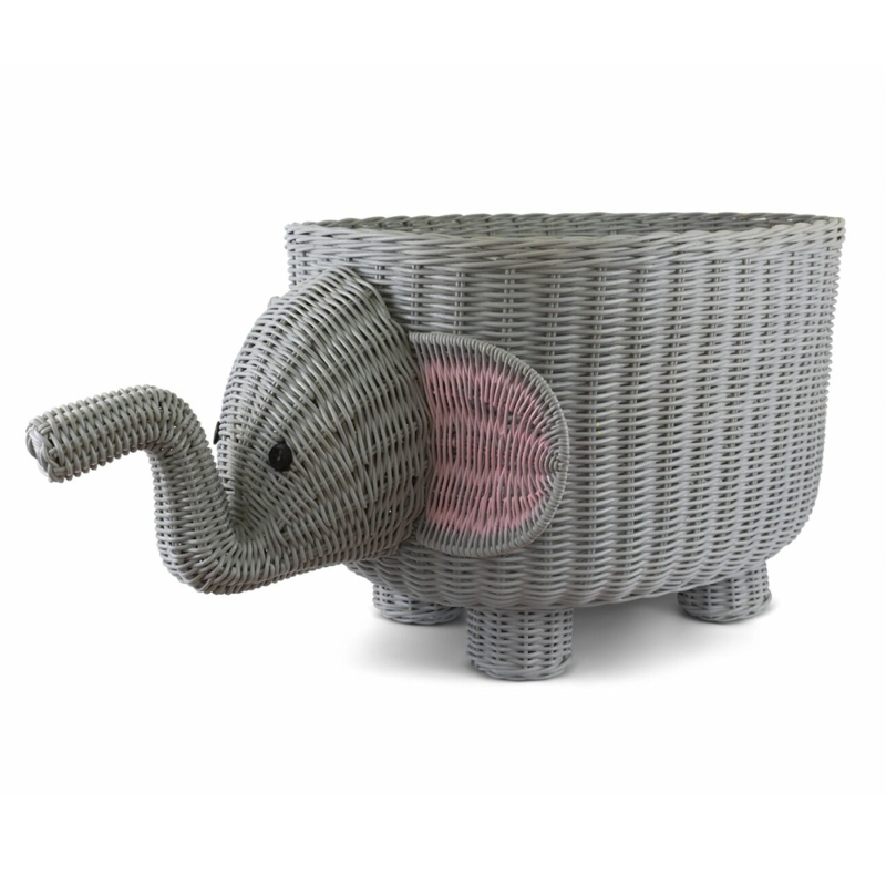 Handmade Elephant Shape Storage Basket Eco-Friendly Woven Rattan Toy Organizer for Nursery & Children's Room Decor