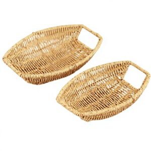 Boho Handmade Boat Shaped Straw Bread Other Plastic Fruit Woven Rattan Wicker Picnic Storage Baskets for Kitchen Dining Table