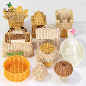 Handmade Custom Size Box Decorative Egg Kitchen Bread Flower Fruit Woven Rattan Wicker Picnic Gift Storage Baskets With Handle