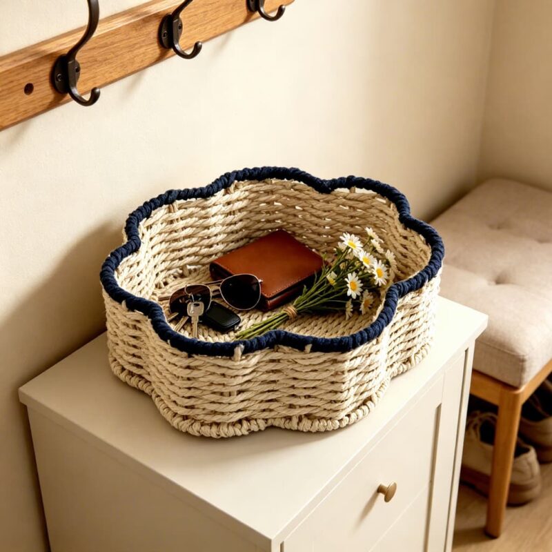 Modern Eco-Friendly Handmade Snacks Sugar Paper Rope Fruit Rattan Wicker Picnic Storage Baskets for Living Room Kitchen Desktop